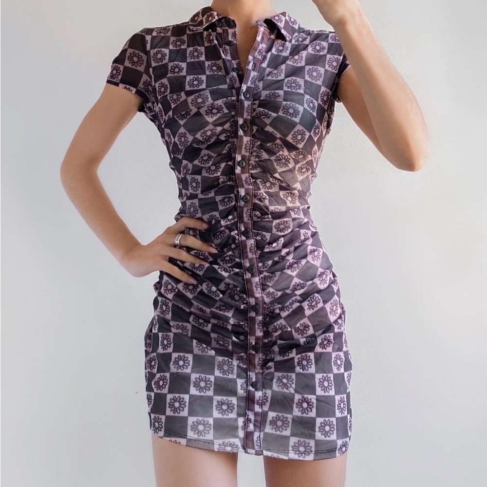 Urban Outfitters Checker Mesh Mini Festival Dress M